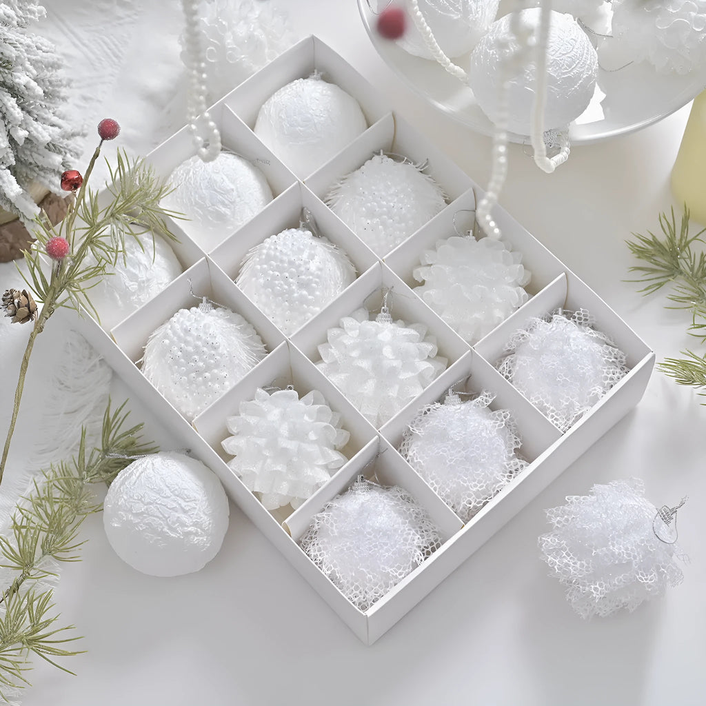Lace glitter foam Christmas ball decorative pendant ornament in XM0171S colour on plastic base