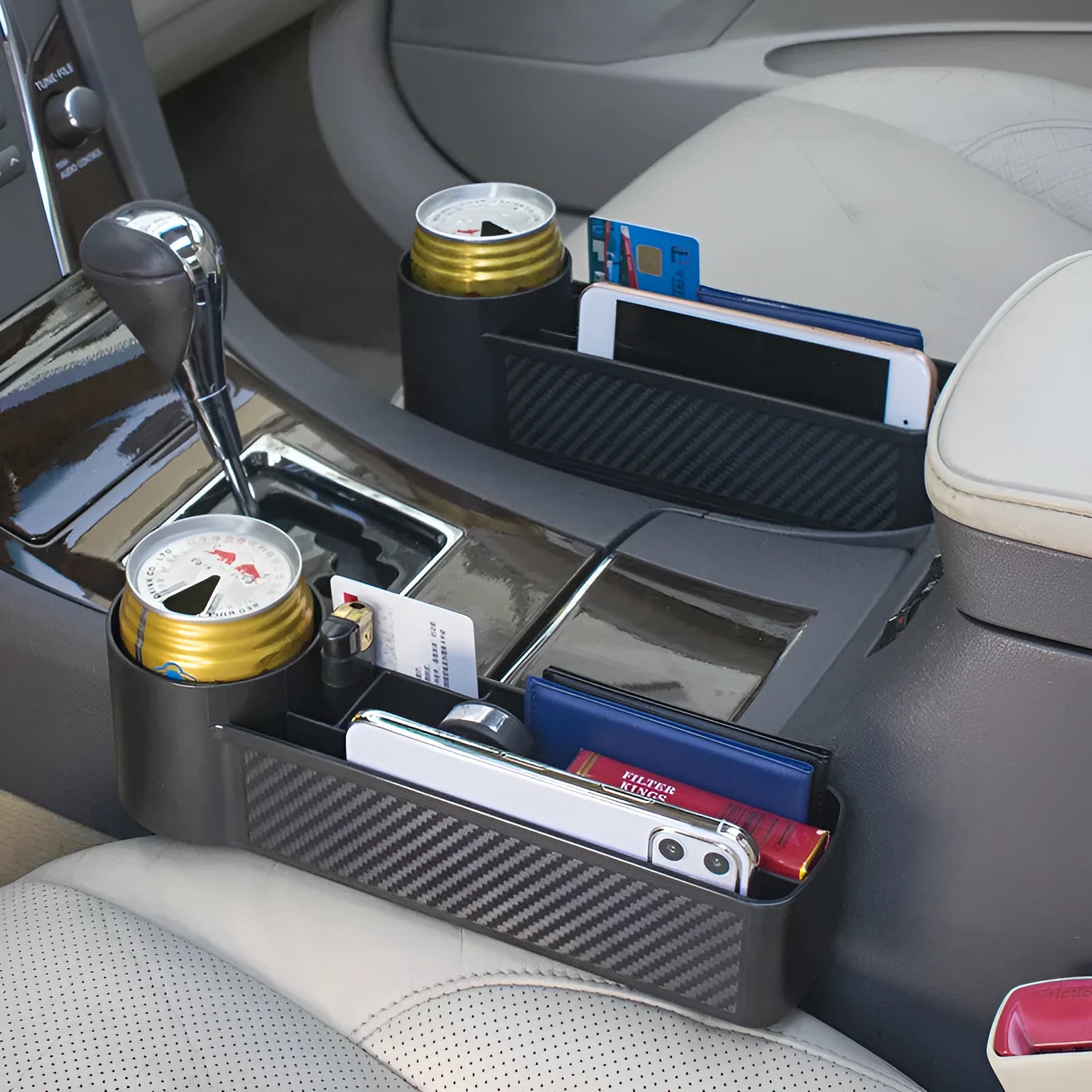 Black ABS car seat gap storage box filling the space between car seat and console
