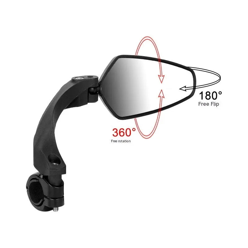 Black rotatable rearview mirror for mountain bike handlebars with acrylic lens
