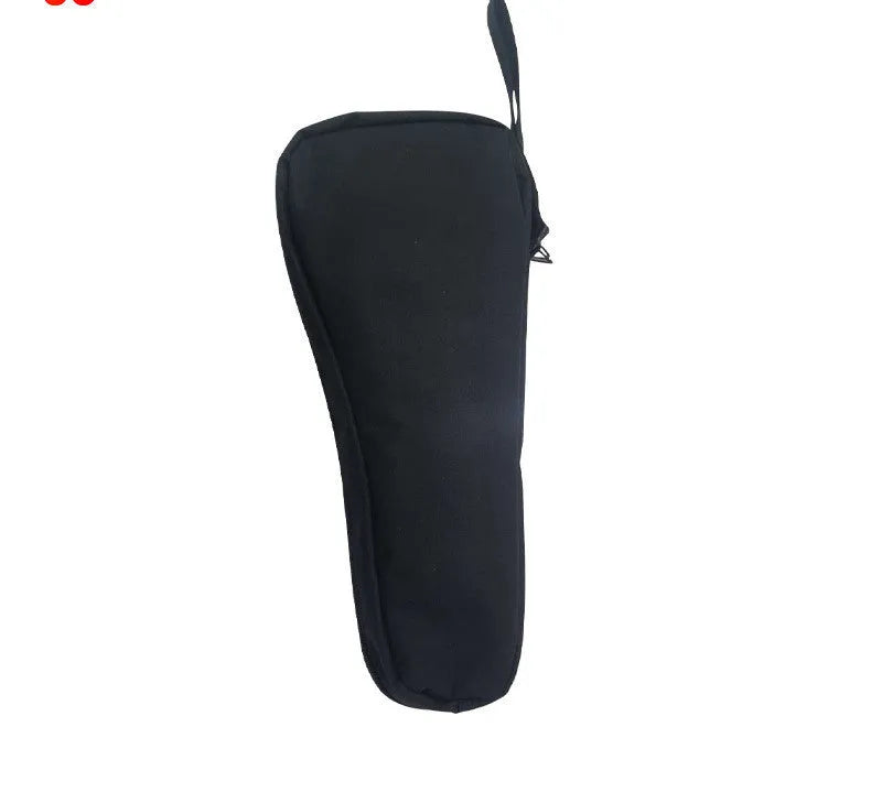 Black water-resistant cloth storage bag for a mobile phone gimbal, shown open to reveal padded interior and organisation compartments.