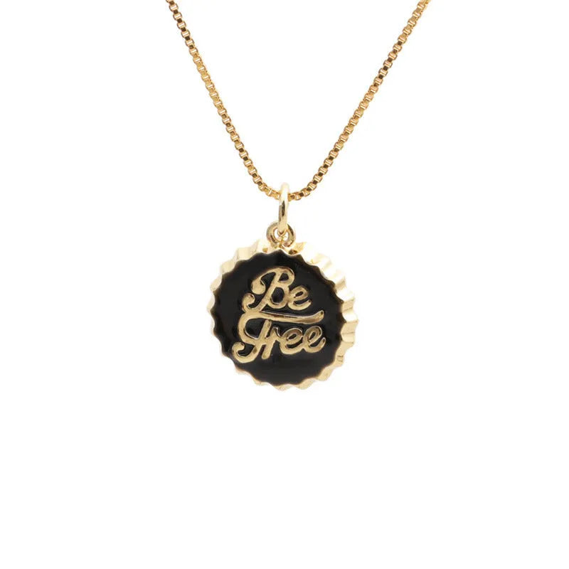 Gold plated copper bottle cap pendant necklace on a 40cm box chain.