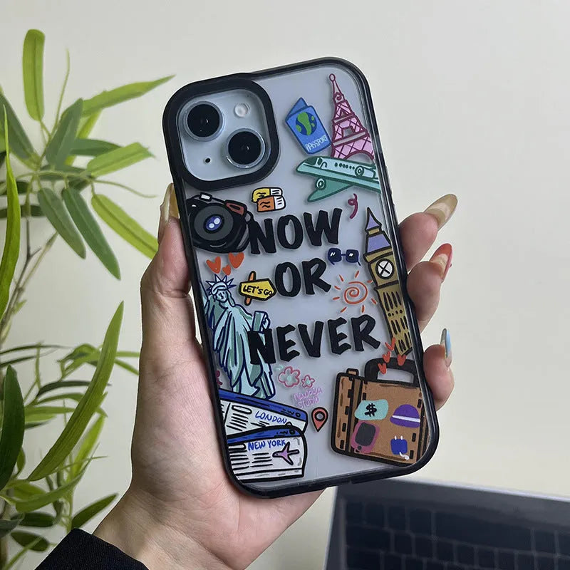 Free Travel acrylic hard phone case with travel ticket print compatible with iPhone 11 to 16 Pro Max