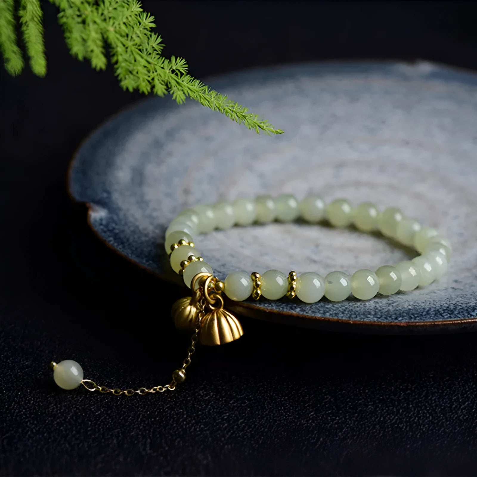 Shihuan natural Hetian Jade bracelet with Fu character and constellation design, 6mm size.