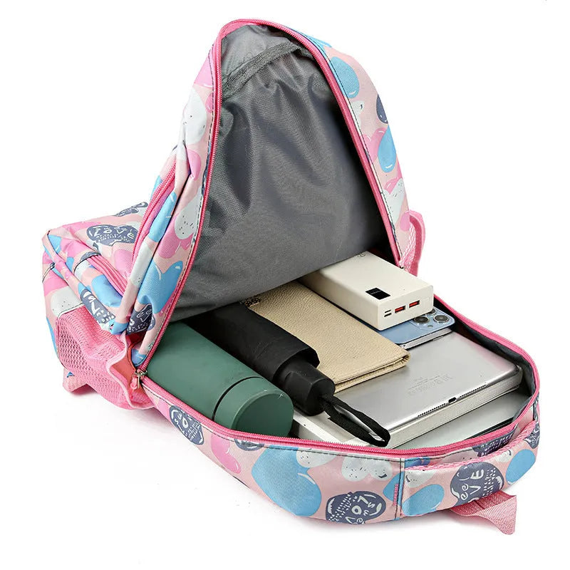 Blue student backpack with air cushion shoulder straps showing Oxford cloth material and large capacity design