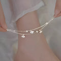Silver plated ginkgo leaf anklet for women, simple flower shape on white copper base