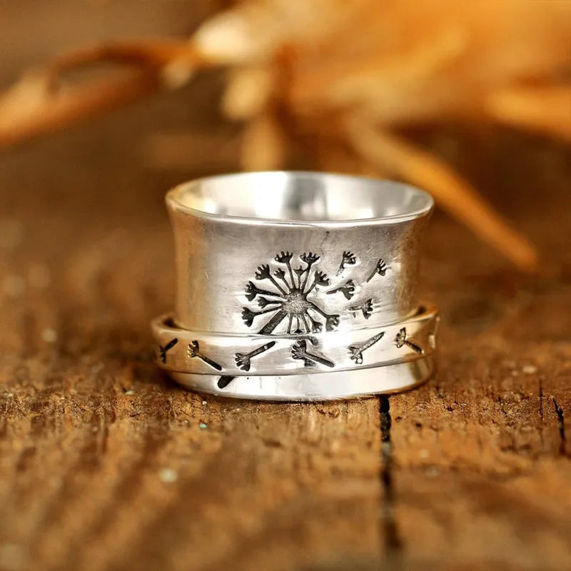 Silver electroplated rotatable flower ring in European and American style design
