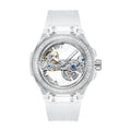 Full-automatic hollow large dial mechanical watch with transparent surface and white strap