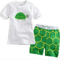 Green cartoon turtle pure cotton short sleeve pyjama set for boys ages 2-7 years with shorts