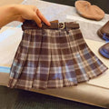 Girls' plaid pleated A-line skirt in cotton blend fabric for heights 90cm to 140cm