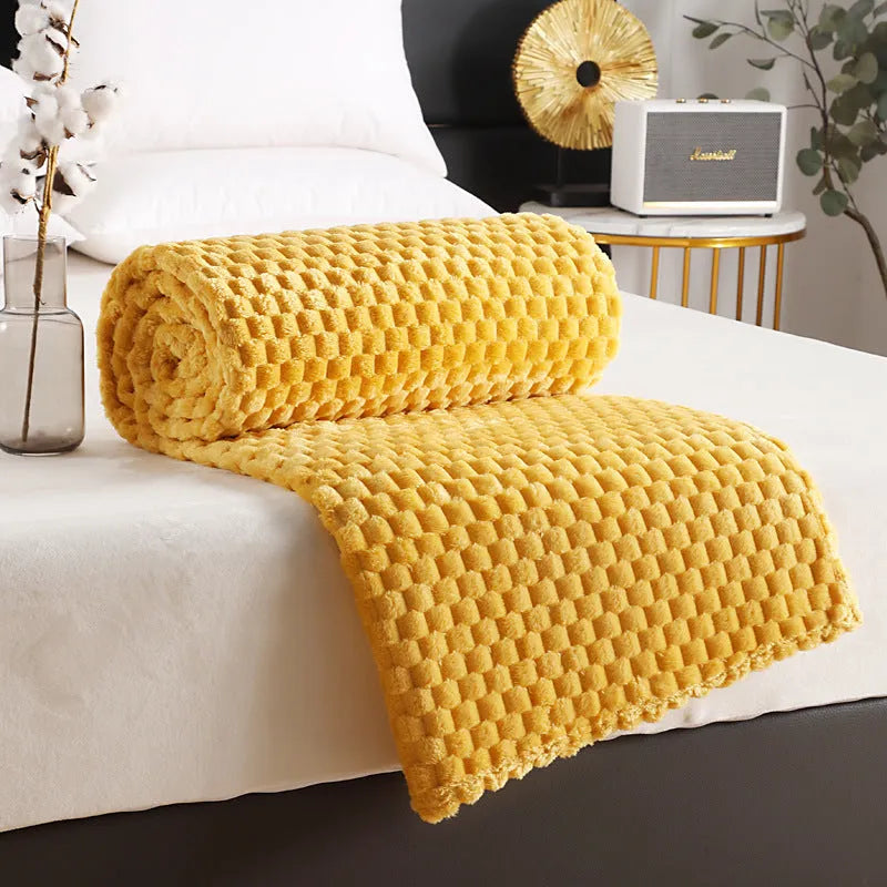 Flannel solid colour cover blanket in Beige, polyester fibre, 150x200cm size option