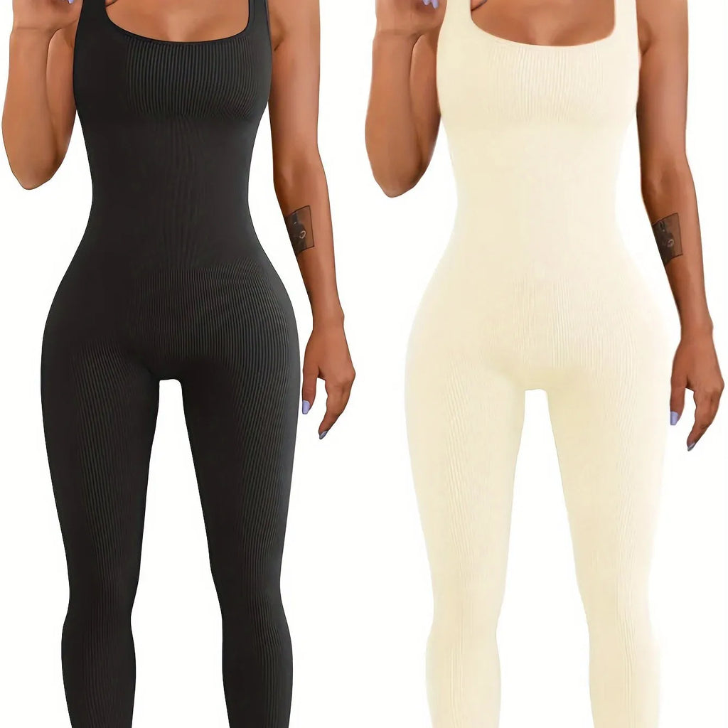 Women's long sleeve spandex suspender tank top tights bodysuit on a hanger