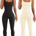 Women's long sleeve spandex suspender tank top tights bodysuit on a hanger