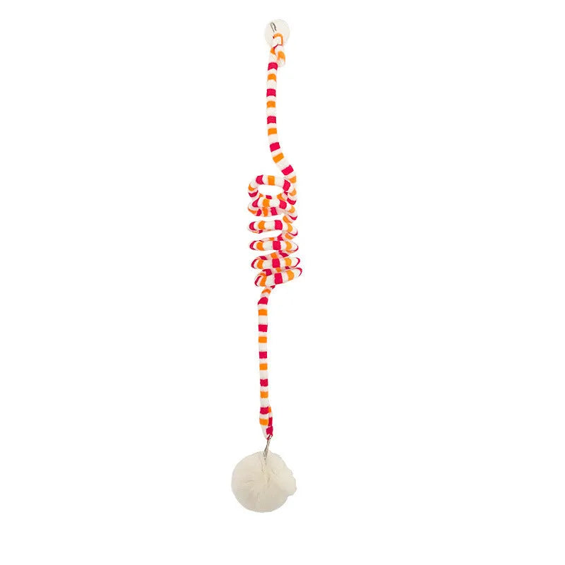 Hanging suction cup cat toy with inflatable ball and bell stick for kittens in seven colour options