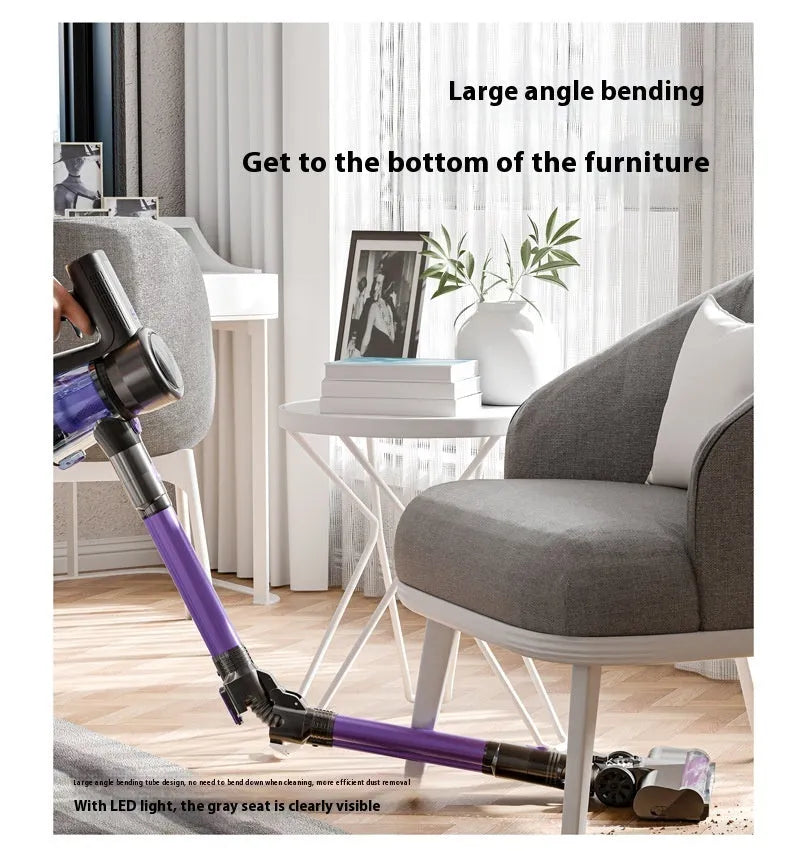 Black and purple brushless foldable handheld vacuum cleaner on a plain background