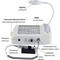 White multifunctional nail polishing machine with vacuum cleaner, shown with US or EU power adapter