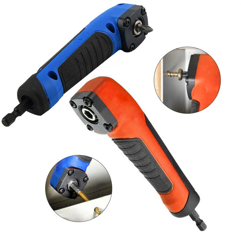 Multifunctional tool screwdriver with strong corner device, adapter, and sleeve frame attachment, 155x30 mm, blue right angle model
