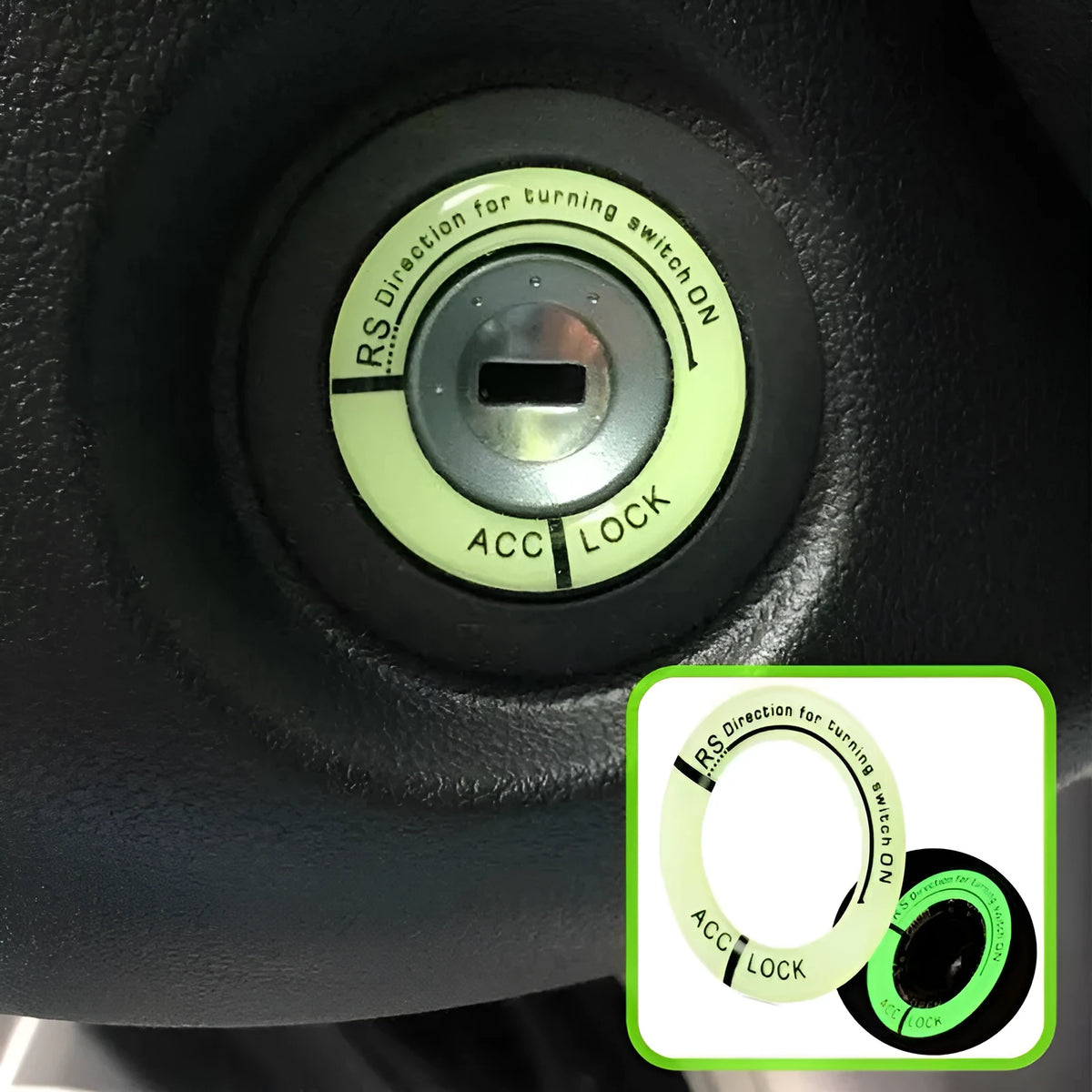 3D stereo fluorescent car keyhole sticker in black colour showing glow effect around lock