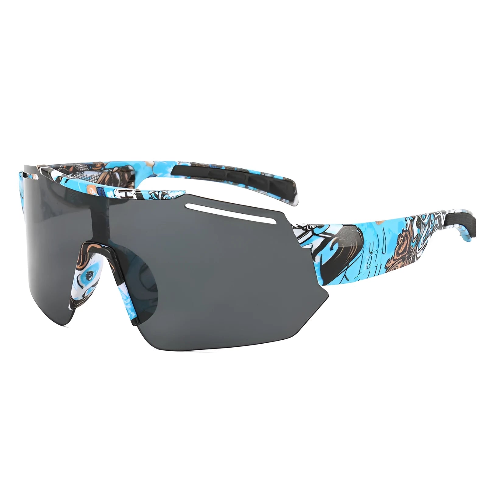 Big frame UV400 sports sunglasses for men and women with PC lens and frame in black frame blue film option
