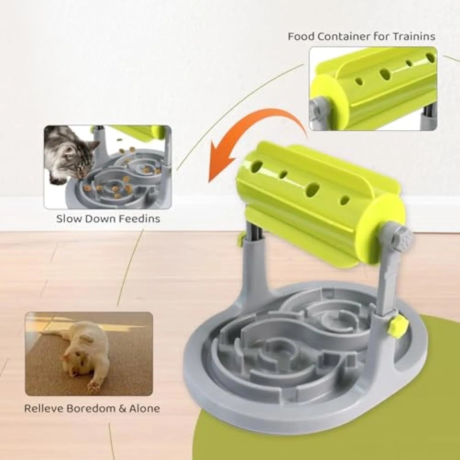Blue adjustable height interactive slow feeder bowl for pets with raised pattern food tray