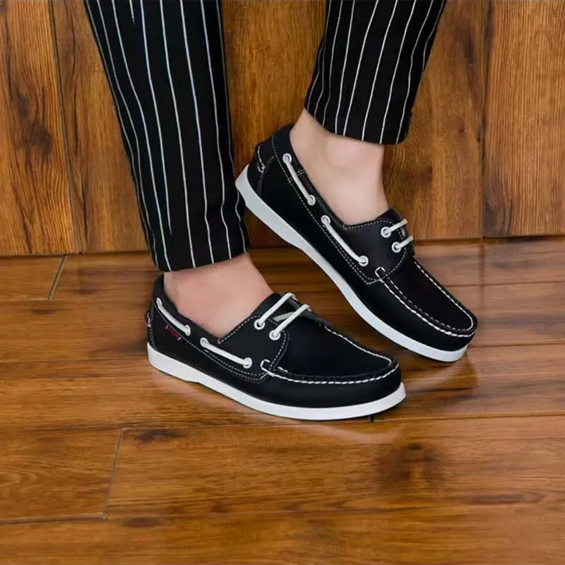 Men's flat heel casual shoes with round toe and artificial PU upper in solid colour options