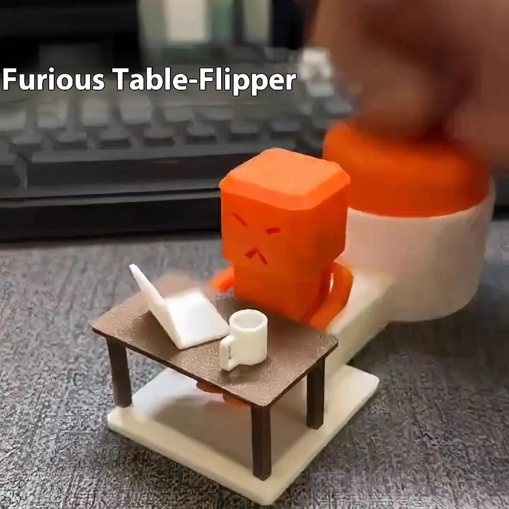 Orange plastic vent decompression toy on a table, dimensions 16cm by 6cm by 7cm.