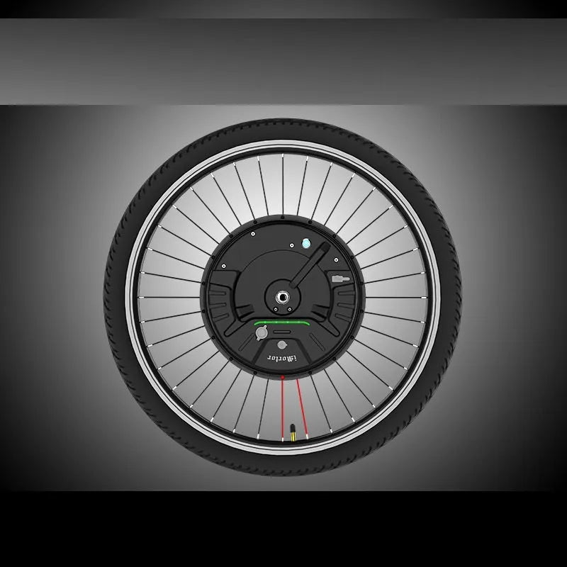 Imotor 3.0 black electric bike conversion wheel for alloy hub retrofit on a mountain bike.