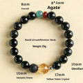 Chinese-style natural stone couple bracelet with obsidian, yellow tower crystal, agate, and jade beads.