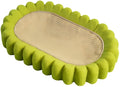 Green oval-shaped cat scratching pad serving as a bed with a sisal surface