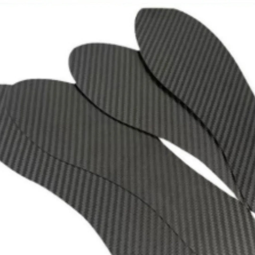 Black 3K carbon fibre full palm running insoles showing thickness options for shock absorption