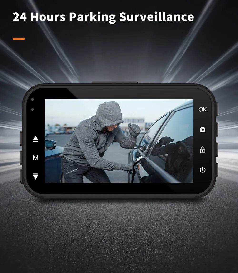 ThiEYE front and rear car dash camera with 3-inch screen, suction mount, and waterproof rear camera unit.