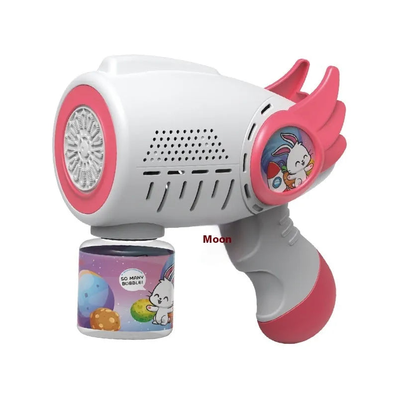 Electric bubble maker toy in blue dinosaur colour with luminous automatic foaming and porous design