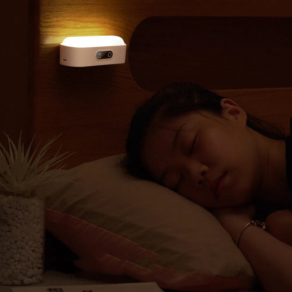 White magnetic USB rechargeable LED night light with touch controls and human body induction sensor