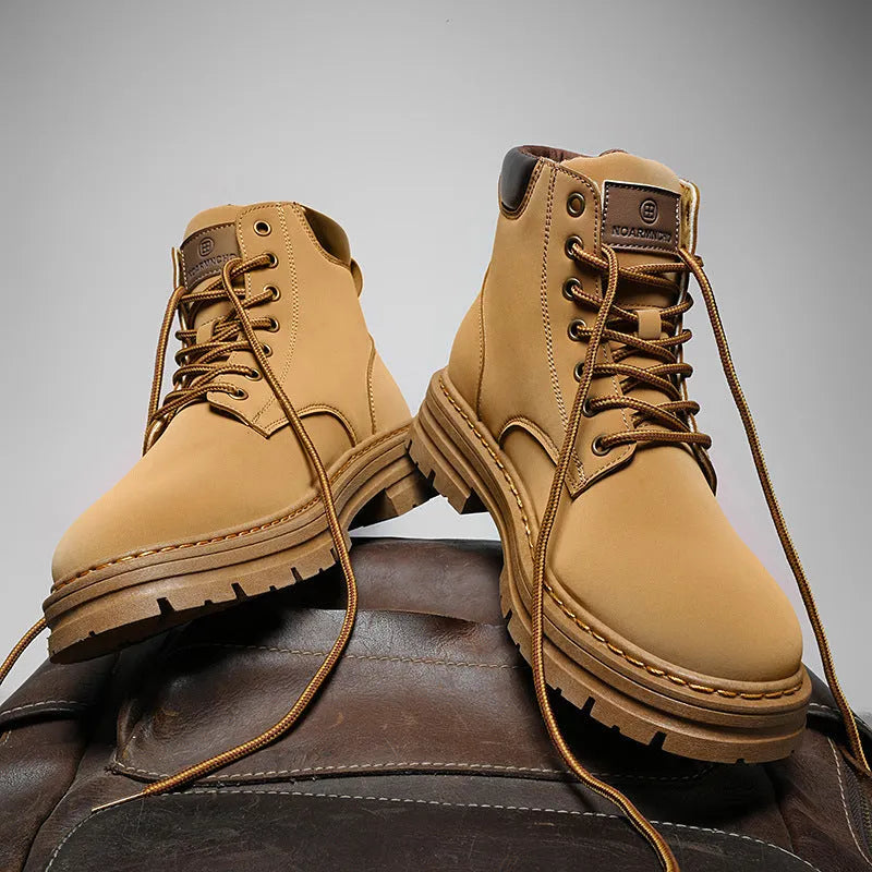 Men's wear-resistant Martin boots in M1 Black, round toe, flat heel, artificial PU upper for building work