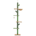 Tall solid wood cat climbing frame with integrated scratch board and cat nest.