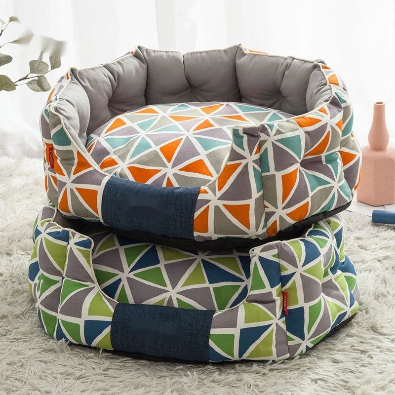 Round kennel dog mattress in contrast diamond lattice pattern, winter warm, removable washable cloth cover, size S