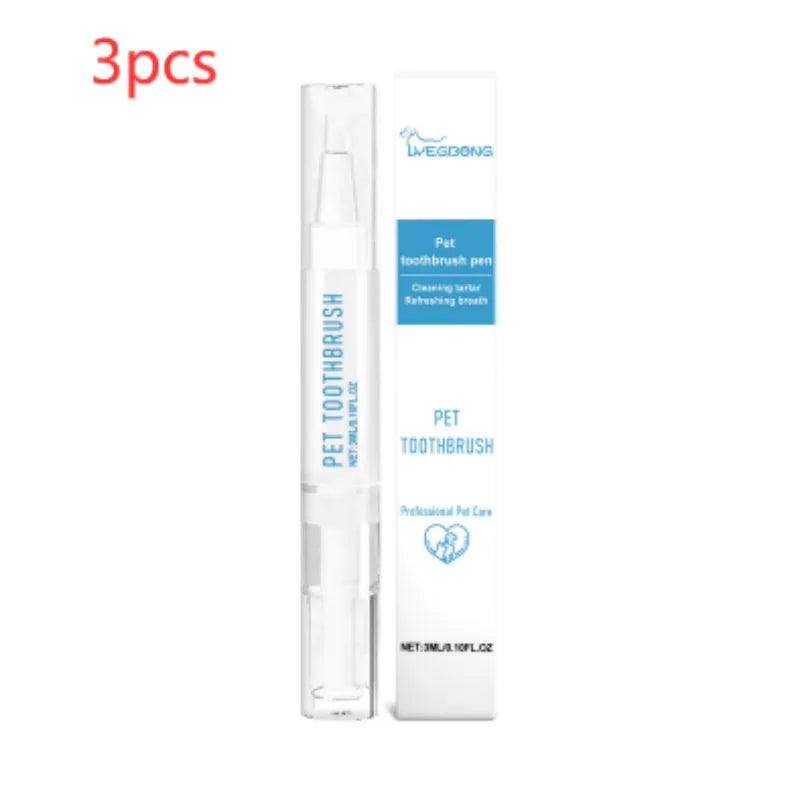 Pet toothbrush pen with soft silicone bristles and 3ml capacity tube for dog and cat dental care