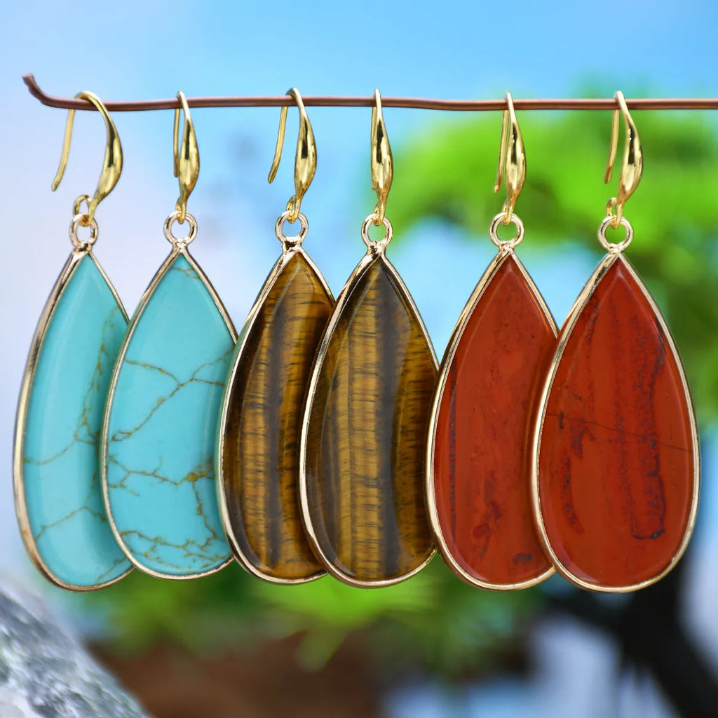 Vintage-style long drop earrings with a Tigereye stone bead