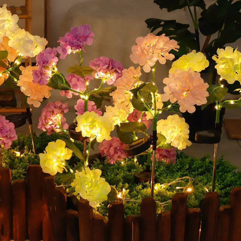 Solar hydrangea garden decorative light in plant modelling design with rubber construction