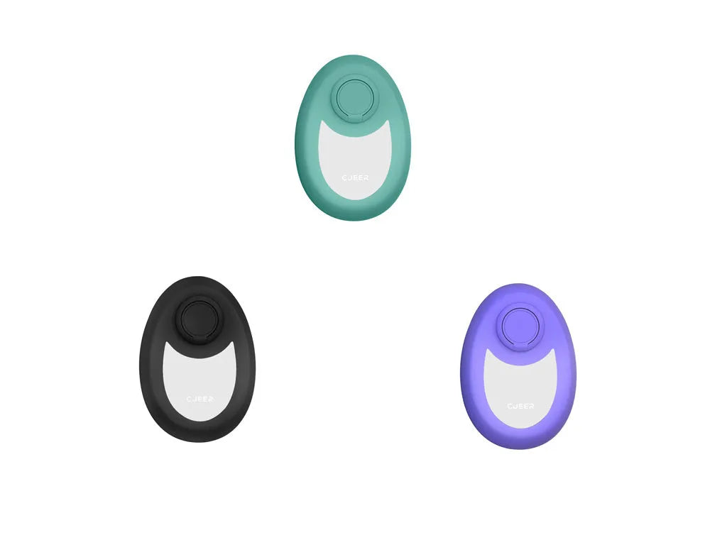 CJEER flat crystal hair removal device in green, purple or black with metal finger ring.
