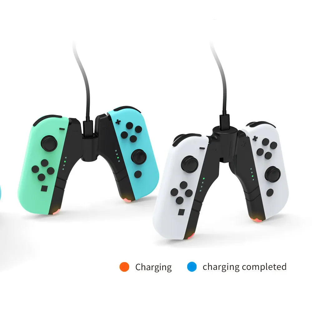 Black four-in-one charger holder for Switch, attached to handle ends with Type-C interface.
