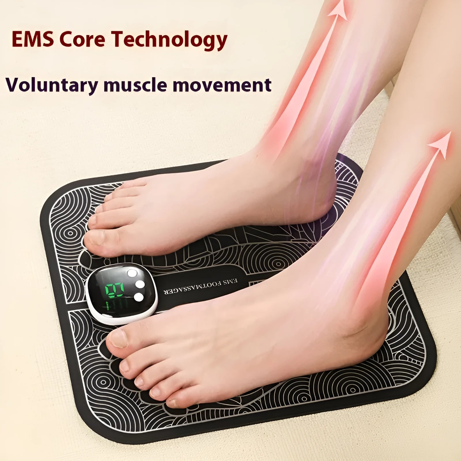 Blue and orange reflexology foot massager mat with USB charging cable and remote control