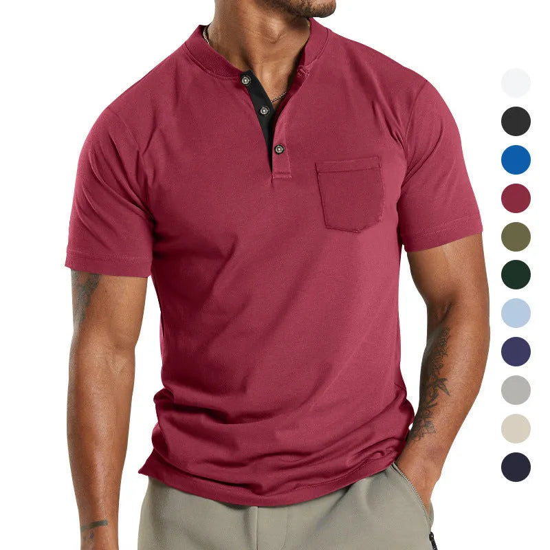 Plus size men's short sleeve button shirt in solid colour with chest pocket