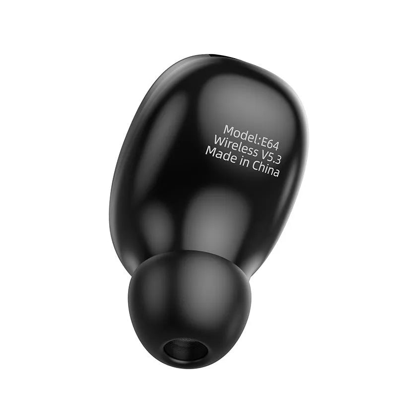 Mini unilateral Bluetooth headset in black, ABS material, 26x17x24mm size, with power display