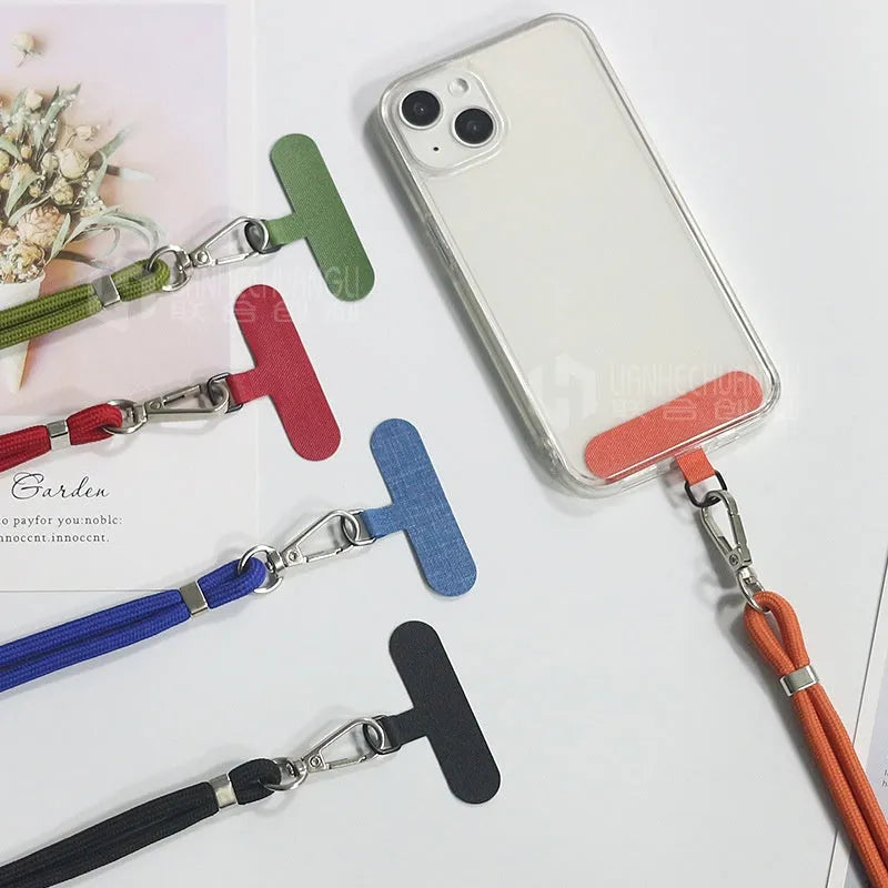 Nylon phone lanyard with clip in black, 160cm length, weighing 12g