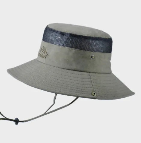 Solid colour big brim breathable mesh bucket hat for mountaineering outdoor protection in Army Green