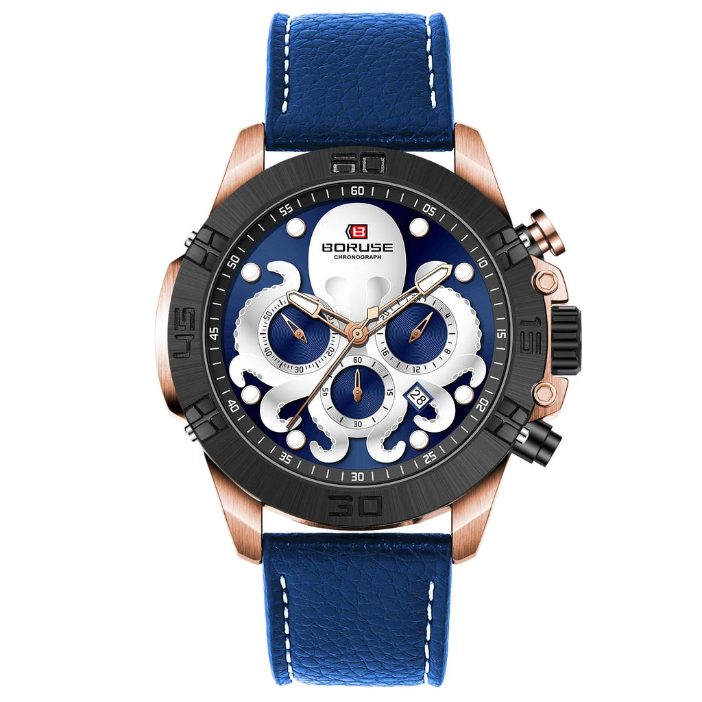 Men's octopus waterproof watch with luminous quartz movement and casual design