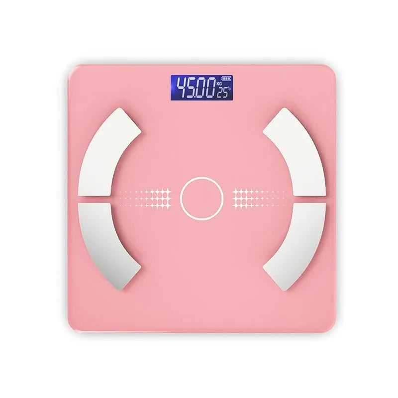 Smart Bluetooth body fat scale in white colour on bathroom floor