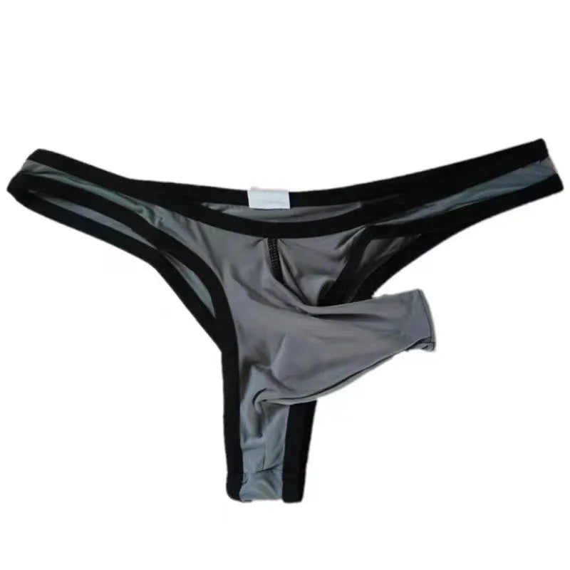 Men's ice silk nylon briefs on a white background, showing the elasticated waistband and available colour options.
