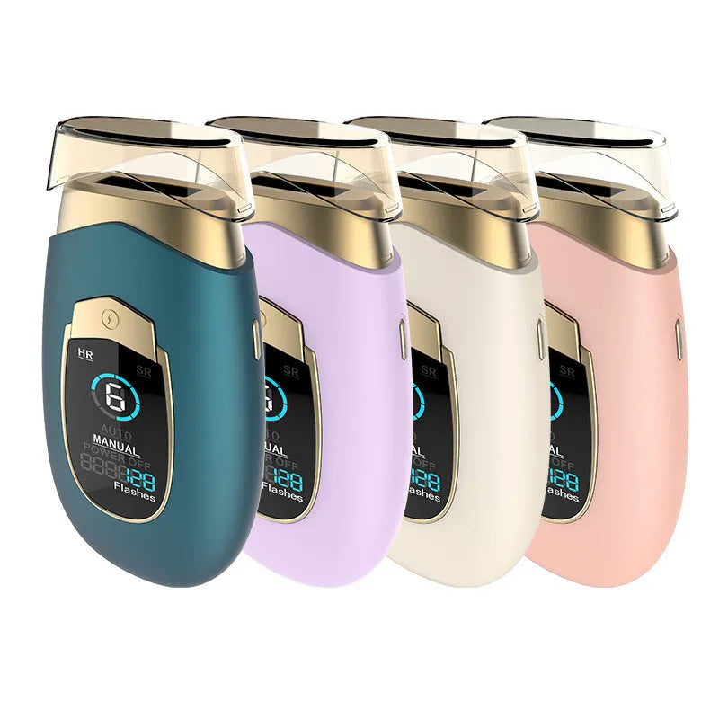 Home laser hair removal equipment in DH4 beige with handset, goggles, and power adapter on a tabletop