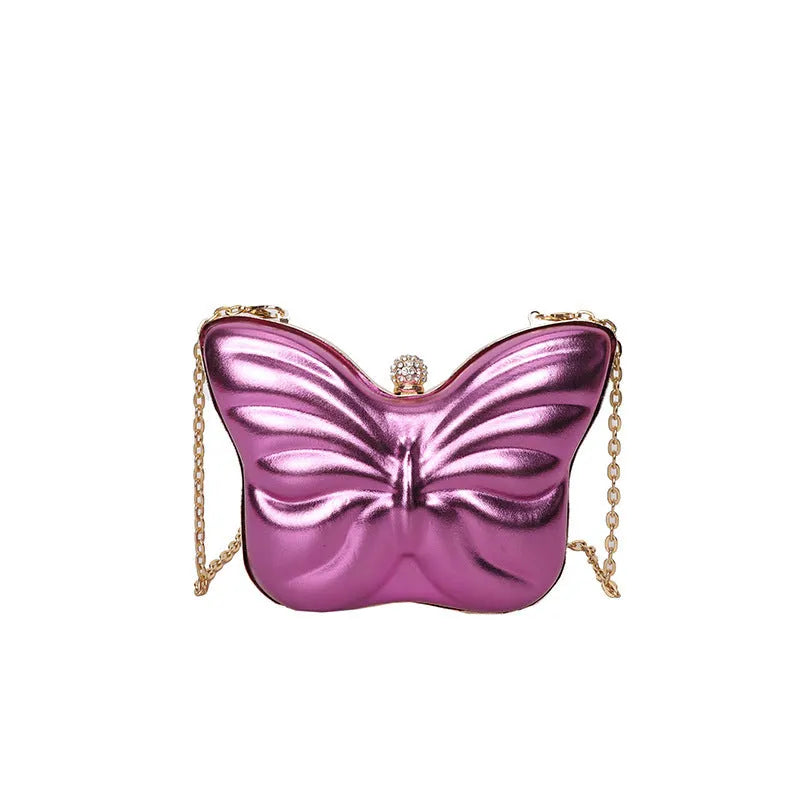 Women's PU leather crossbody bag with butterfly chain, black colour, sandwich pocket, 19.5cm width